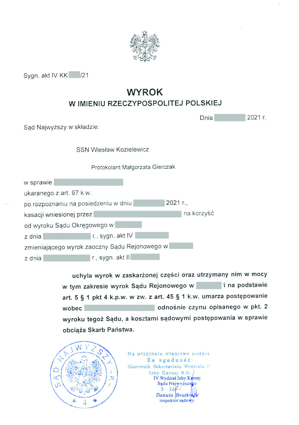 Wyrok SN z 2021 r. wykroczenie