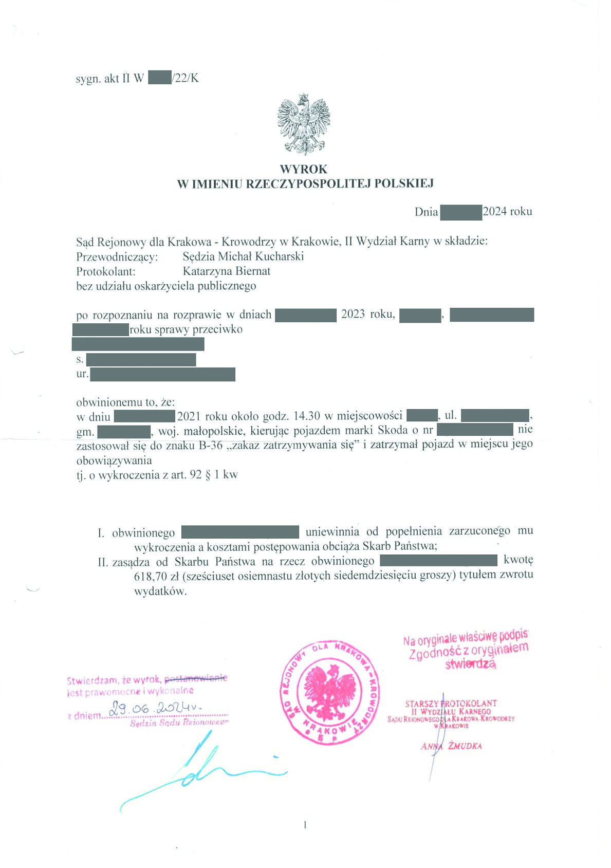 Wyrok SR Kraków Uniewinniajacy